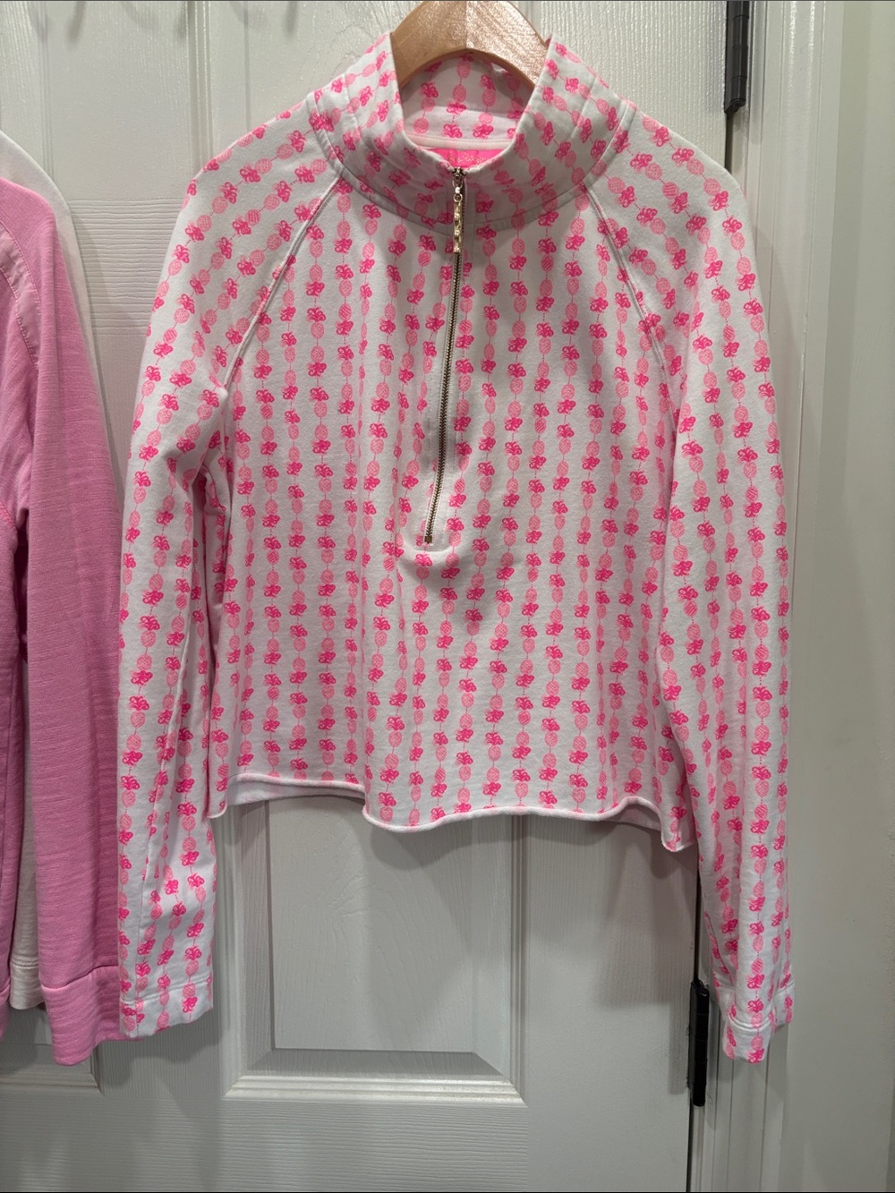Lilly Pulitzer Ronan Cropped Popover Sz Medium - Pink Fineapple